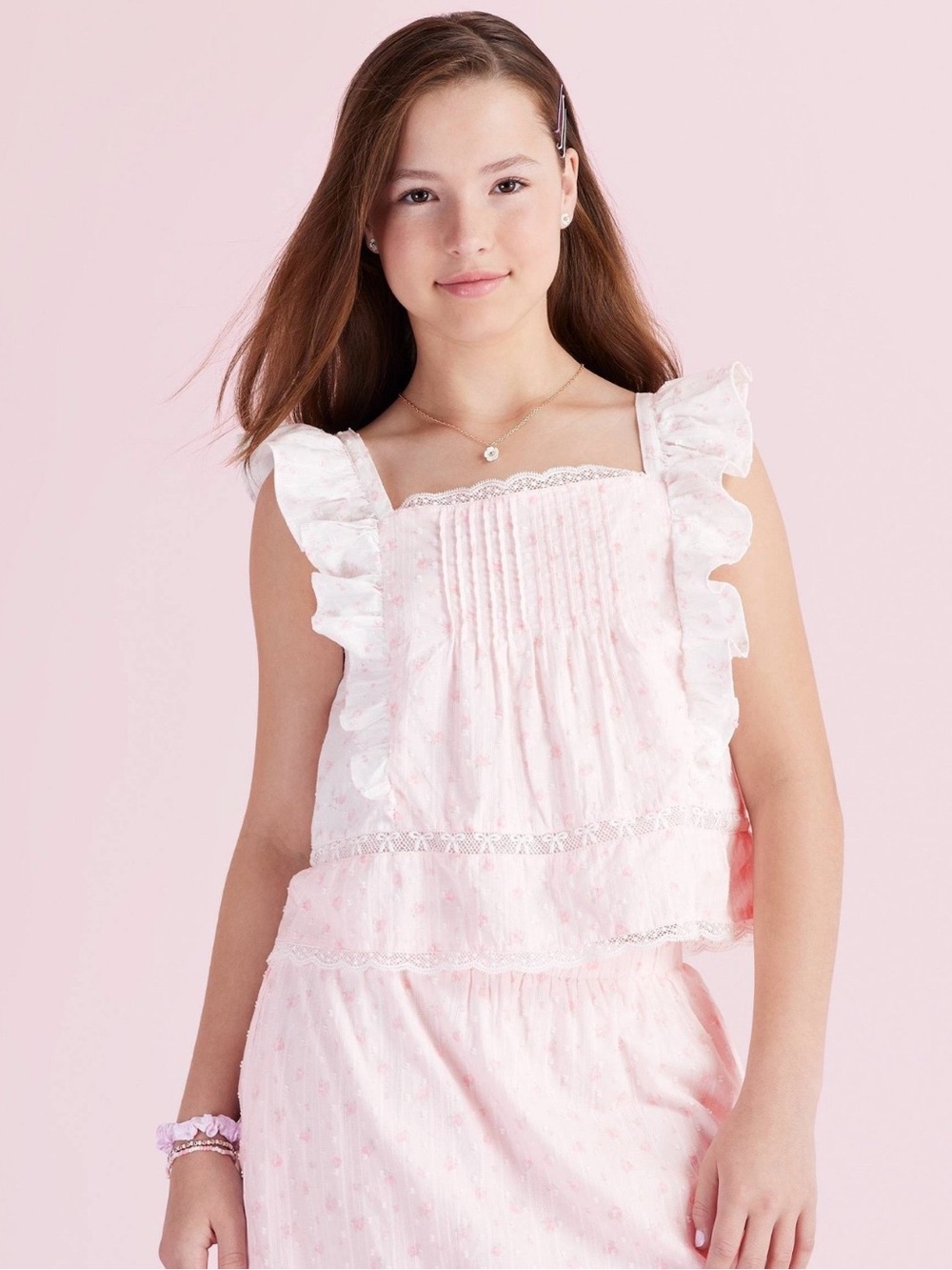 NWT LoveShackFancy x Target Rebecca Ditsy Floral Ruffle Tank Top- Light Pink- 7